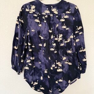 Maeve Anthropologie Swan Whimsical Animal Top Boho Flannel Size Medium